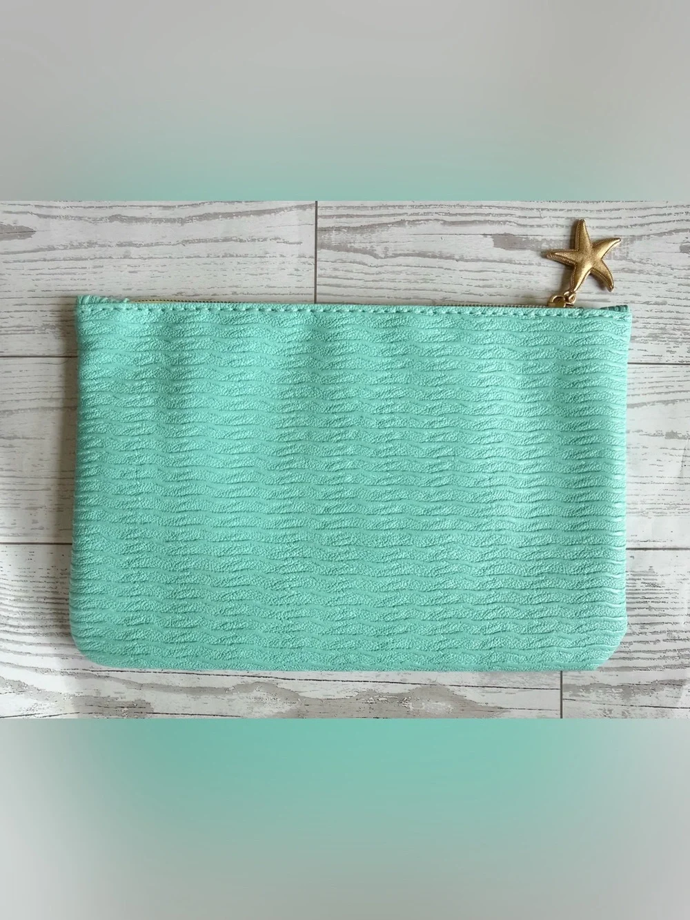 Blue and Gold Ipsy Makeup Bag New Without Tags Features Gold Zipper and Charm